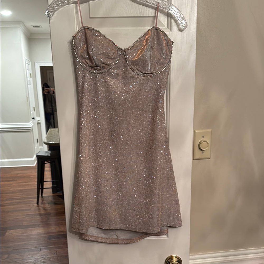American Threads Strapless Metallic Dress